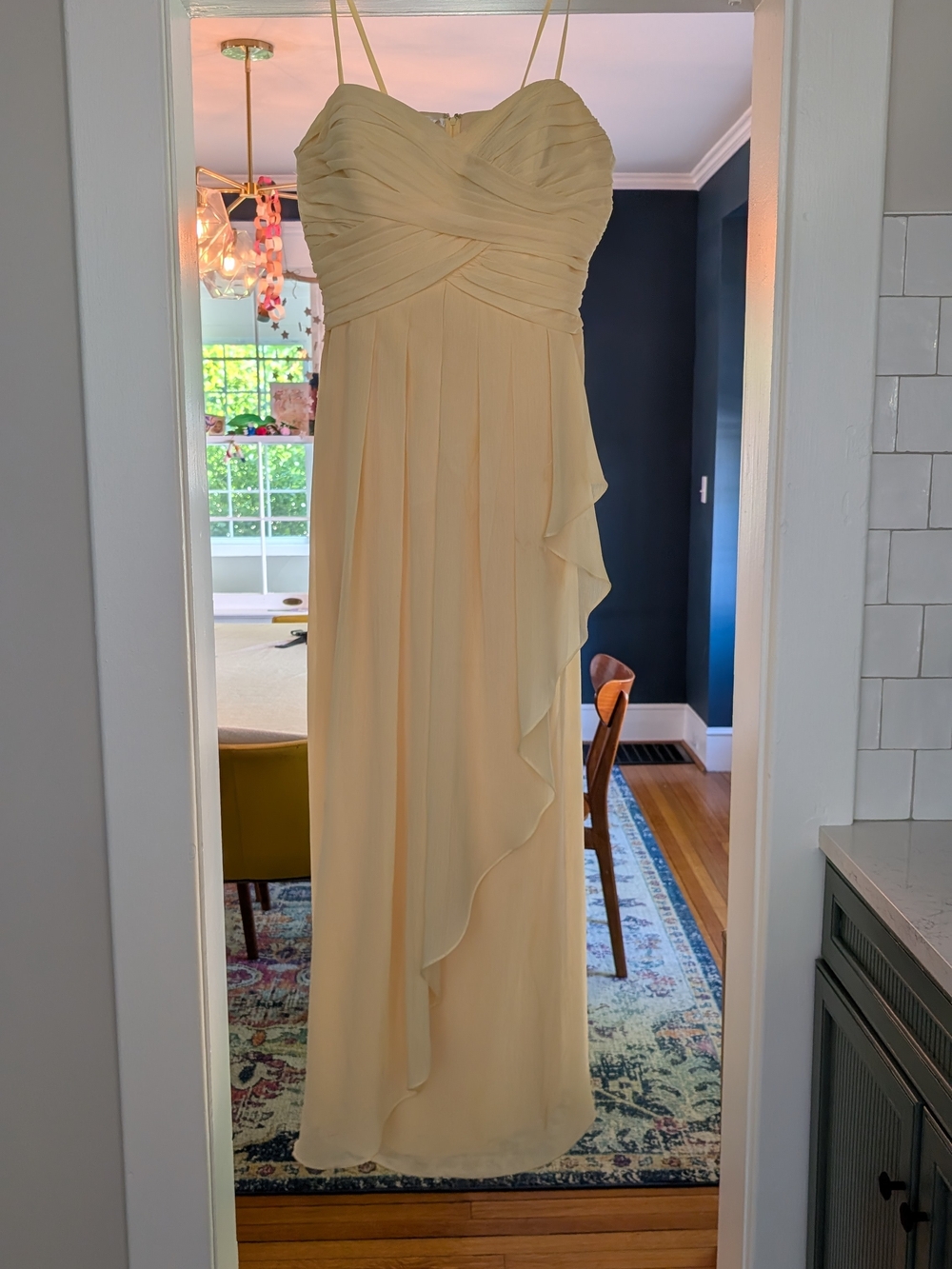 Elegant Pale Yellow Spaghetti Strap Evening Gown